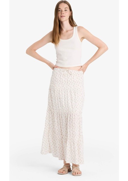 Çiçek Desenli Yüksek Bel Pamuk Astarlı Maxi Etek F9460AX25HS modelleri