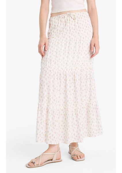 Çiçek Desenli Yüksek Bel Pamuk Astarlı Maxi Etek F9460AX25HS fırsatları