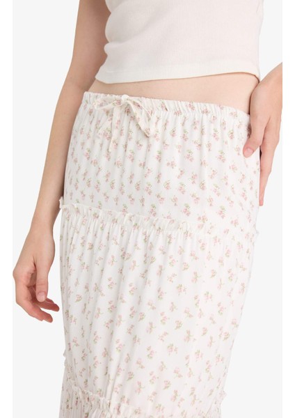 Çiçek Desenli Yüksek Bel Pamuk Astarlı Maxi Etek F9460AX25HS indirimleri