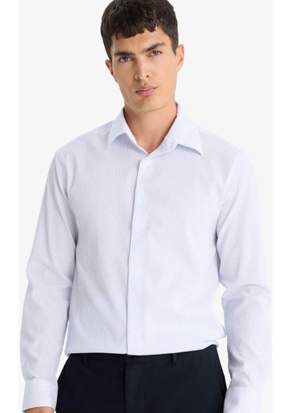 Modern Fit Polo Yaka Çizgili Krinkıl Uzun Kollu Gömlek E9053AX25AU modelleri