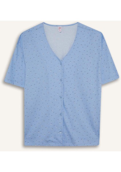 Pijama Takımı Regular Fit V Yaka Düğmeli Kısa Kollu Üst Uzun Alt-Fall in Love F7548AX25AU fiyatları