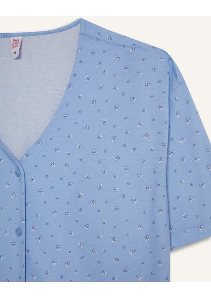 Pijama Takımı Regular Fit V Yaka Düğmeli Kısa Kollu Üst Uzun Alt-Fall in Love F7548AX25AU fırsatları