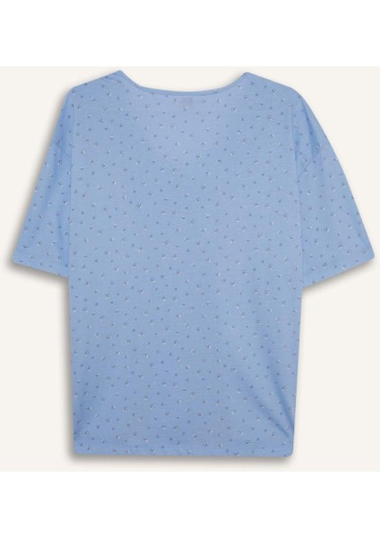 Pijama Takımı Regular Fit V Yaka Düğmeli Kısa Kollu Üst Uzun Alt-Fall in Love F7548AX25AU