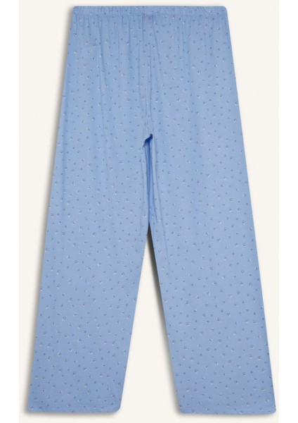 Pijama Takımı Regular Fit V Yaka Düğmeli Kısa Kollu Üst Uzun Alt-Fall in Love F7548AX25AU