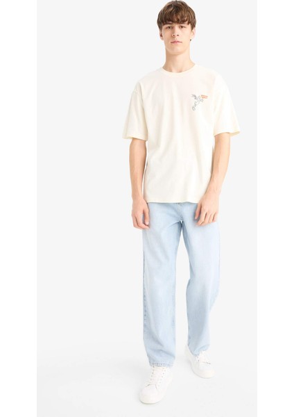 %100 Pamuk Looney Tunes Boxy Fit Rahat Kesim Bisiklet Yaka Sırt Baskılı Kısa Kollu Tişört E9311AX25AU fiyatları