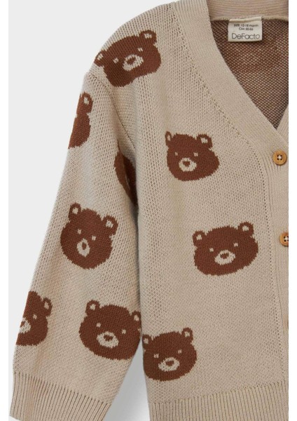 Erkek Bebek Ayıcık Desenli Düğmeli Triko Hırka F2378A525WN fiyatları