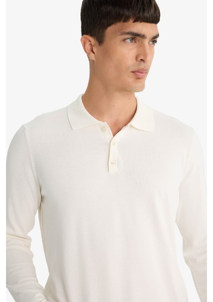 Standart Fit Polo Yaka Premium Düğmeli Triko Kazak D0454AX25AU fırsatları