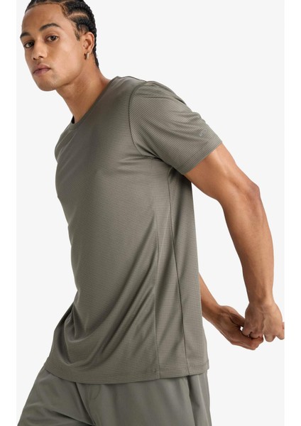 Fit Slim Fit Dar Kesim Bisiklet Yaka Çabuk Kuruyan Nefes Alabilen Esnek Kumaş Baskılı Sporcu Kısa Kollu Tişört E9318AX25AU