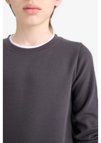 Erkek Çocuk Bisiklet Yaka Basic Düz Waffle Uzun Kollu Okul Tişörtü V1186A625AU indirimleri