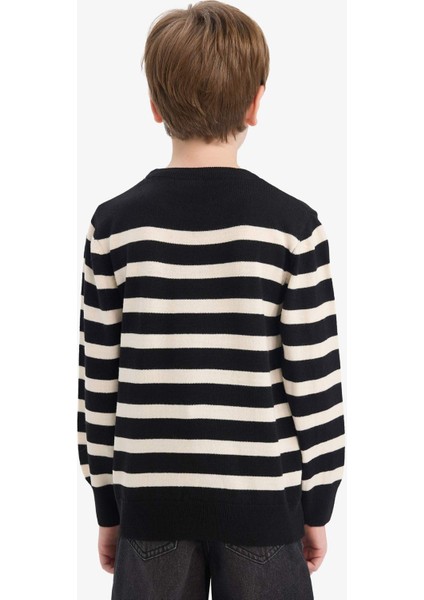Erkek Çocuk Bisiklet Yaka Çizgili Triko Kazak F0960A825WN