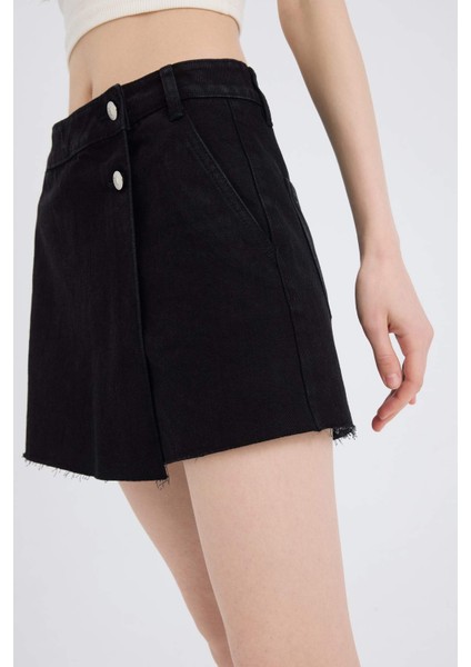 Yüksek Bel Jean Şort Etek