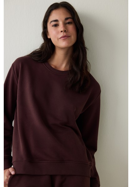 Kahverengi Bisiklet Yaka Oversize Spor Sweatshirt fiyatları