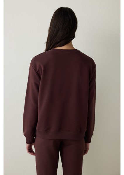 Kahverengi Bisiklet Yaka Oversize Spor Sweatshirt indirimleri