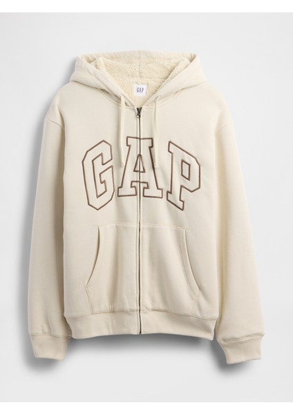 Erkek Krem Relaxed Gap Logo Sherpa Astarlı Fermuarlı Sweatshirt fiyatları