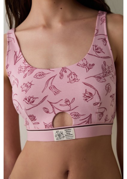 Lila Çiçekli Pamuklu Balensiz Çıkarılabilir Kaplı Sütyen - Inspired by Flora modelleri