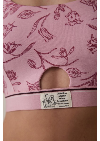 Lila Çiçekli Pamuklu Balensiz Çıkarılabilir Kaplı Sütyen - Inspired by Flora fırsatları