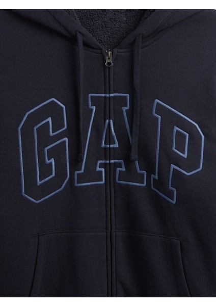 Erkek Lacivert Relaxed Gap Logo Sherpa Astarlı Fermuarlı Sweatshirt modelleri