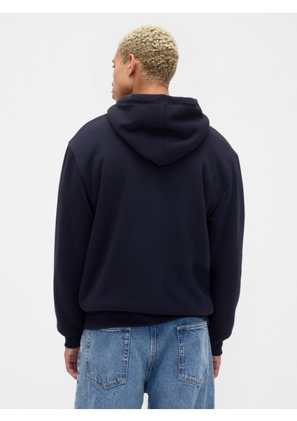 Erkek Lacivert Relaxed Gap Logo Sherpa Astarlı Fermuarlı Sweatshirt fırsatları