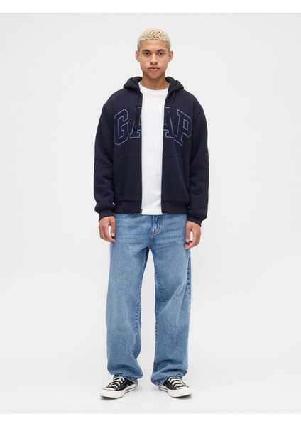 Erkek Lacivert Relaxed Gap Logo Sherpa Astarlı Fermuarlı Sweatshirt indirimleri