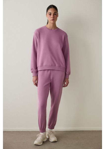 Lila Bisiklet Yaka Oversize Spor Sweatshirt fiyatları