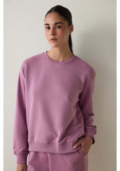 Lila Bisiklet Yaka Oversize Spor Sweatshirt fırsatları