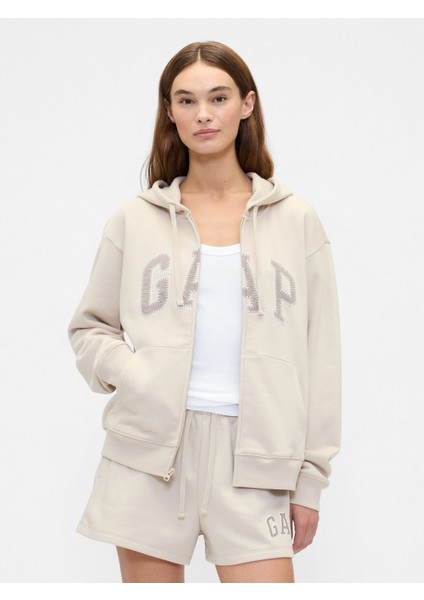 Kadın Krem Gap Logo Fleece Fermuarlı Sweatshirt