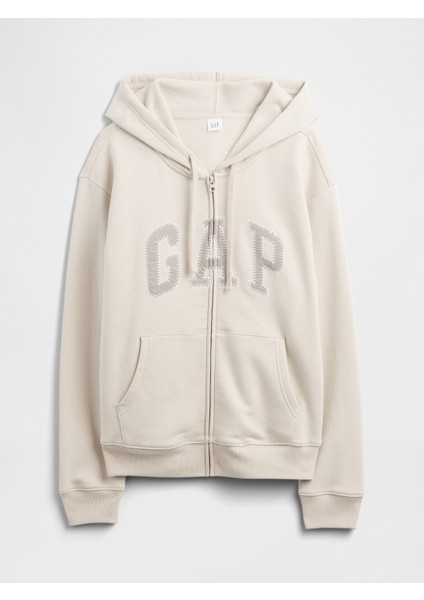 Kadın Krem Gap Logo Fleece Fermuarlı Sweatshirt fiyatları