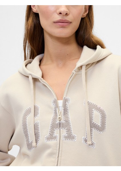 Kadın Krem Gap Logo Fleece Fermuarlı Sweatshirt modelleri