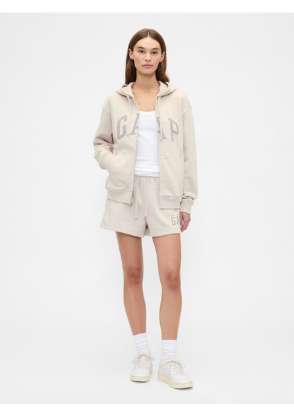Kadın Krem Gap Logo Fleece Fermuarlı Sweatshirt fırsatları