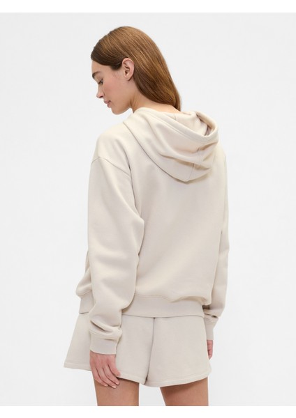 Kadın Krem Gap Logo Fleece Fermuarlı Sweatshirt indirimleri