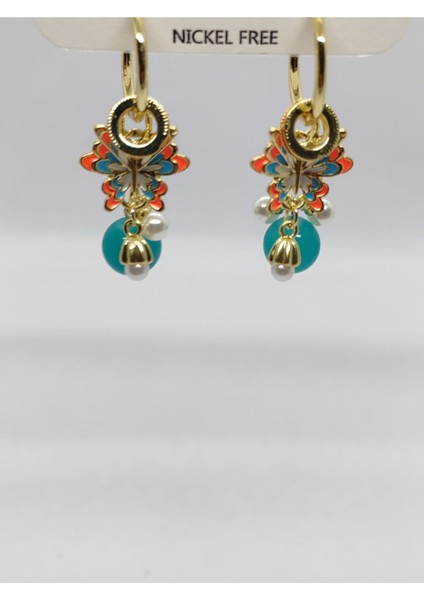 Çelik Sallantılı Kelebekli Turuncu Küpe