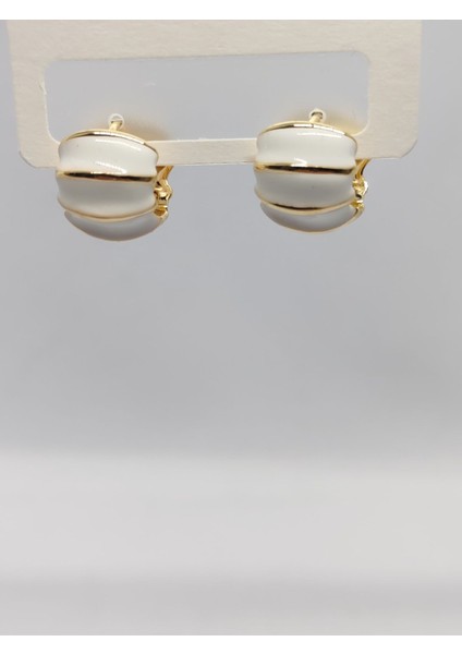 Çelik Kalın Halka Boğumlu Beyaz Küpe