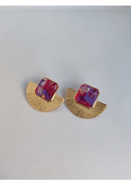 Çelik Yelpaze Figürlü Küpe Mor Doğal Taşlı fiyatları