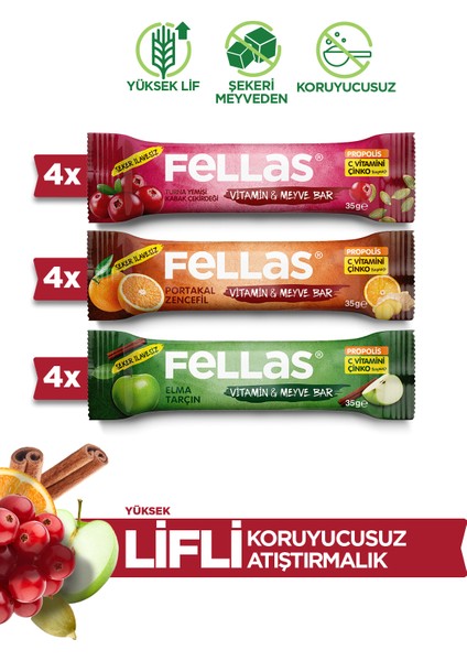 Vitamin & Meyve Bar Karma Kutu 35 gr 12 Adet (3 Çeşit)