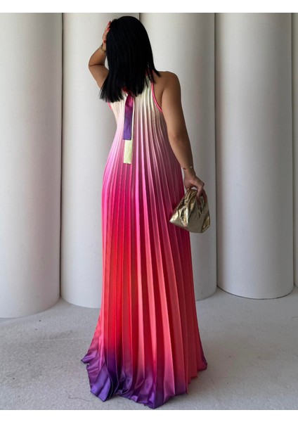 Twister Boyundan Bağlamalı Saten Elbise Sarı-Mor fiyatları