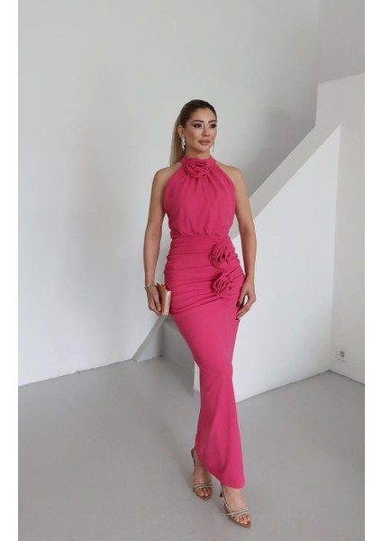 Molis Gül Detaylı Abiye Elbise Pembe fırsatları