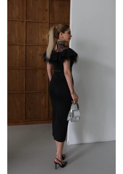 Nars Taş Detaylı Abiye Elbise Siyah fırsatları