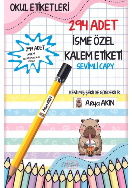Okul Etiketi Kalem Etiketi Isimli Kişiye Özel Sevimli Capy 294 Adet