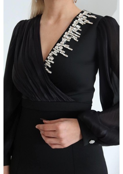 Vogen Taş Detaylı Abiye Elbise Siyah fiyatları