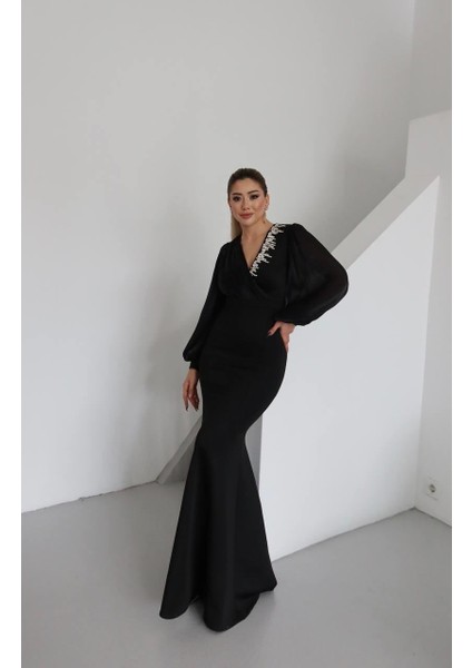 Vogen Taş Detaylı Abiye Elbise Siyah fırsatları