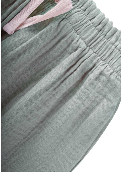 Beli Fırfırlı Geniş Kesim Müslin Pantolon 1-8 Yaş Mint Yeşili modelleri
