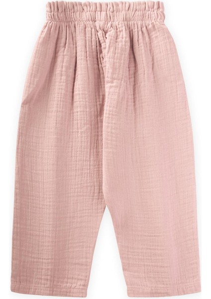 Organik Beli Fırfırlı Geniş Kesim Müslin Pantolon 1-8 Yaş Pudra Pembe indirimleri