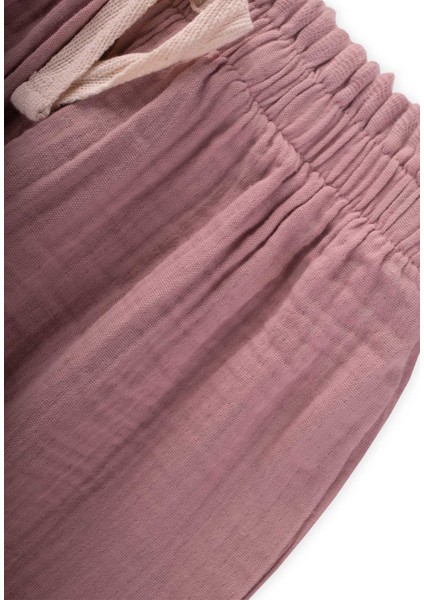 Organic Beli Fırfırlı Geniş Kesim Müslin Pantolon 1-8 Yaş Bakır modelleri