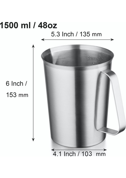 304 Kalıplı Paslanmaz Çelik Ölçüm Kupası ve Dudak Dudak, Oz ve ml Işaretli Metal Sürahi, 48OZ/1500 Ml- 6 Fincan) (Yurt Dışından) modelleri