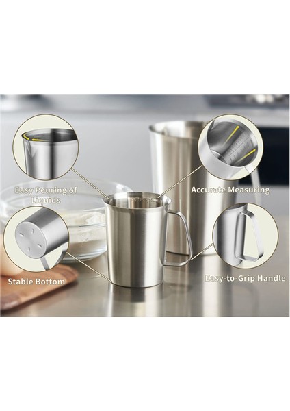 304 Kalıplı Paslanmaz Çelik Ölçüm Kupası ve Dudak Dudak, Oz ve ml Işaretli Metal Sürahi, 48OZ/1500 Ml- 6 Fincan) (Yurt Dışından) indirimleri