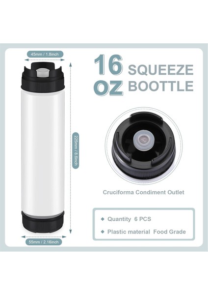 6 Adet 16 Oz Çeşni Sıkma Şişeleri Ters Plastik Sıkma Şişesi Soslar Için Doldurulabilir Uç Büyük Valf Dağıtıcı (Yurt Dışından) modelleri