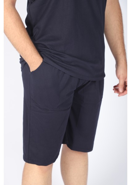 Erkek %100 Pamuk Penye Kolsuz T-Shirt ve Şort Takımı – Yazlık-Spor-Ev Rahatlığı-Günlük-Plaj–lacivert indirimleri
