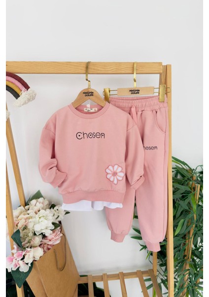 Chosen Çiçek Işlemeli Gömlek Detaylı Kız Çocuk 2 li takım - Pembe