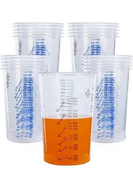 32 Oz (1000ML) Tek Kullanımlık Esnek Net Dereceli Plastik Karıştırma Bardağı Boya Reçine Epoksi Karışım Oranları Için Kullanılır, 25 Paket (Yurt Dışından)