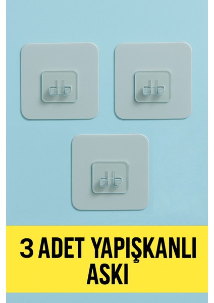 3 Adet 7X7CM Yedek Süper Güçlü Yapışkanlı Askı, 20KG Banyo - Mutfak Raf Tutucu Sticker, Delmesiz